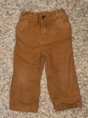 Carhartt Toddler Boys Brown Canvas Pants Size 18M Flannel Lined